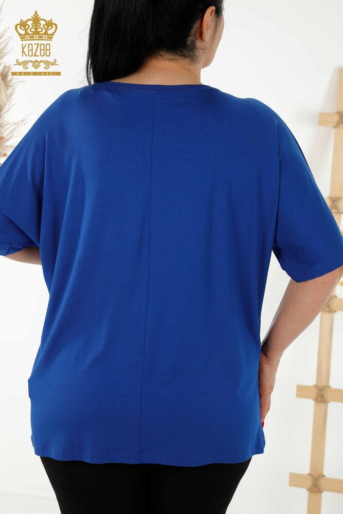 Grossiste Chemisier Femme - Détail Tigre - Bleu Foncé - 77683 | KAZEE - 8