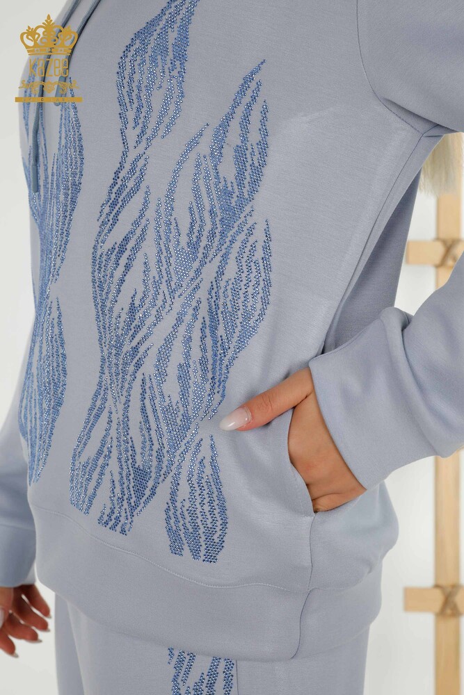 Ensemble de survêtement pour femmes en gros à capuche bleu - 17566 | KAZEE - 8