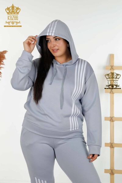 Ensemble de survêtement pour femmes en gros à capuche bleu blanc - 17569 | KAZEE - 6