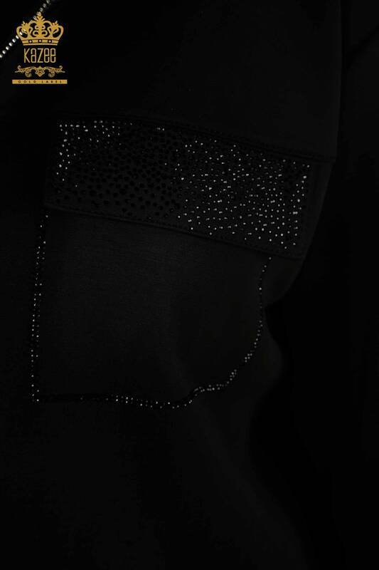 Ensemble de survêtement pour femmes en gros avec capuche et fermeture éclair noir - 17618 | KAZEE