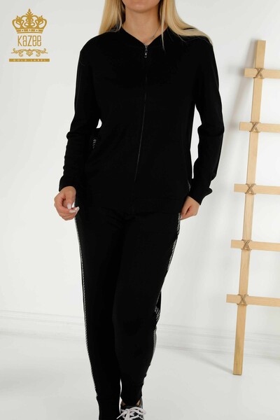 Ensemble de survêtement pour femmes en gros avec poche zippée noir - 16679 | KAZEE - Thumbnail