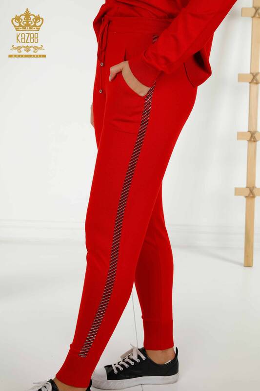 Ensemble de survêtement pour femmes en gros rouge avec poches et fermeture éclair - 16679 | KAZEE