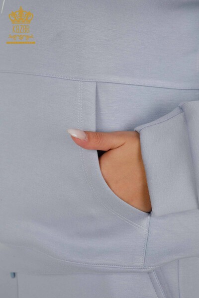 Vente en gros Ensemble de survêtement pour femmes - Avec poches - Pierre brodée - Bleu - 17593 | KAZÉE - Thumbnail
