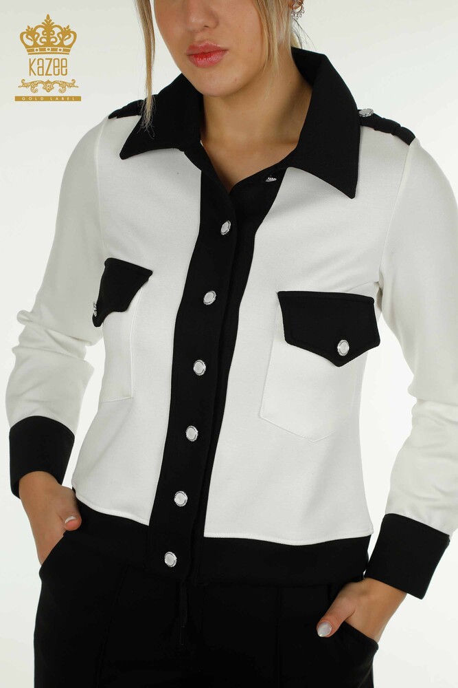 Ensemble Survêtement Femme En Gros Deux Couleurs Noir Ecru - 17674 | KAZEE - 4