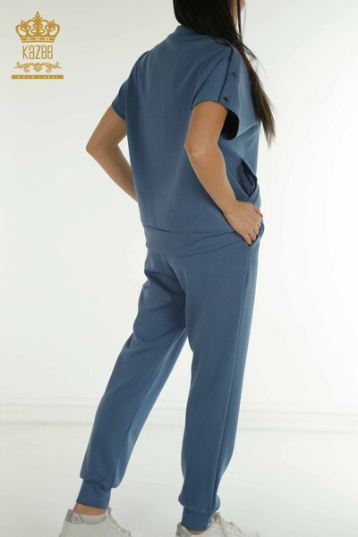 Ensemble de survêtement pour femmes en gros à manches courtes Indigo - 17680 | KAZEE - 12