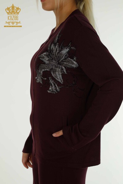 Ensemble de survêtement pour femmes en gros, Prune à motifs floraux - 16661 | KAZEE - 6