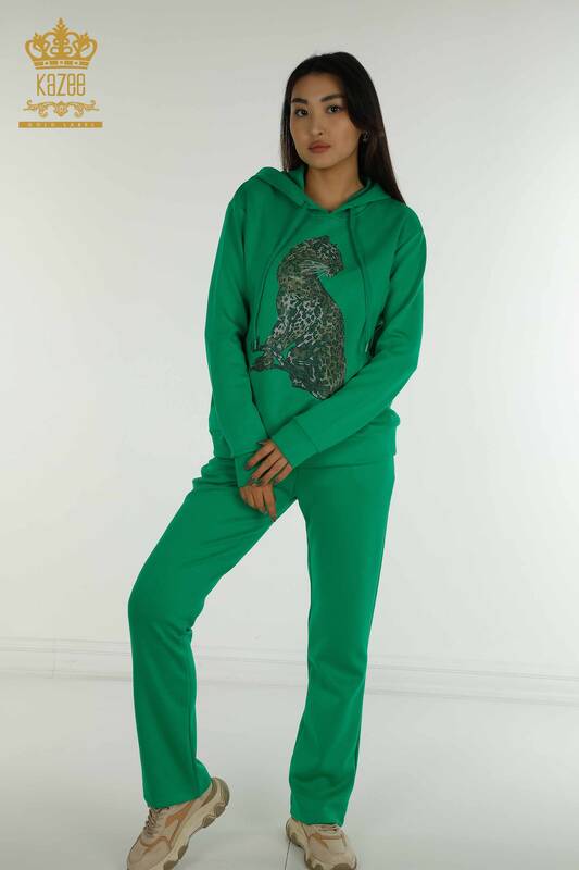 Ensemble de survêtement pour femmes en gros vert avec motif léopard - 17580 | KAZEE