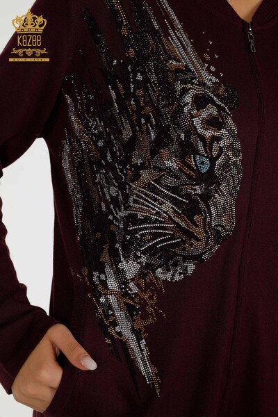 Ensemble de survêtement pour femmes en gros, Prune à motifs léopard - 16660 | KAZEE - Thumbnail