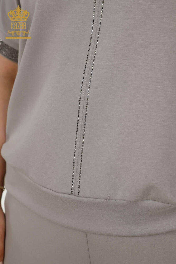 Grossiste Ensemble Survêtement Femme - Pierre Brodée - Poches - Gris - 20391 | KAZEE - 5