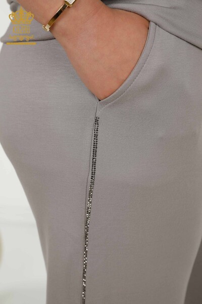 Grossiste Ensemble Survêtement Femme - Pierre Brodée - Poches - Gris - 20391 | KAZEE - 12
