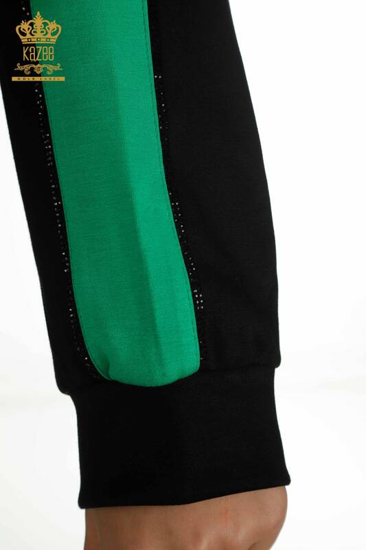 Ensemble de survêtement pour femmes en gros deux couleurs à capuche noir vert - 17554 | KAZEE