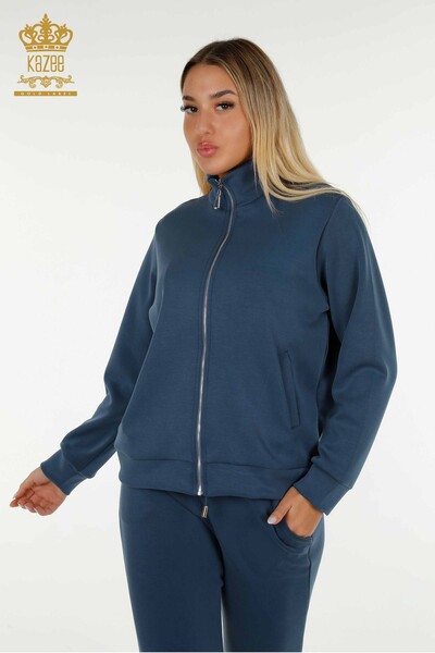 Ensemble de survêtement pour femmes en gros avec fermeture éclair Indigo - 17619 | KAZEE - 2