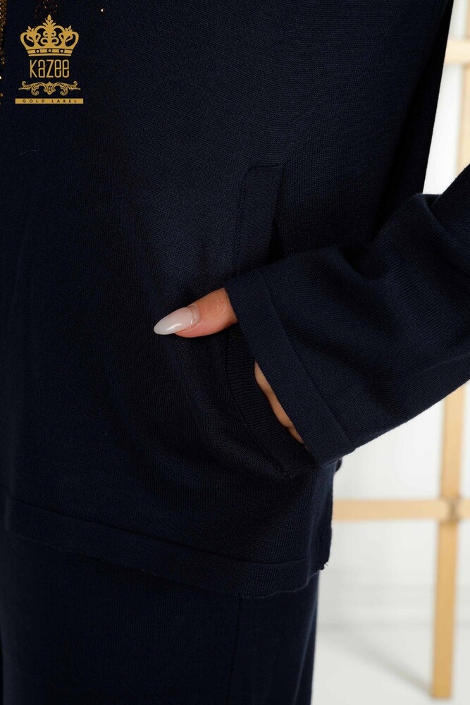 Ensemble de survêtement pour femmes en gros avec poches zippées bleu marine - 16280 | KAZEE - 5