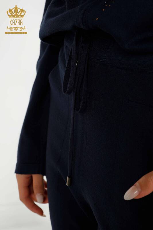 Ensemble de survêtement pour femmes en gros avec poches zippées bleu marine - 16280 | KAZEE