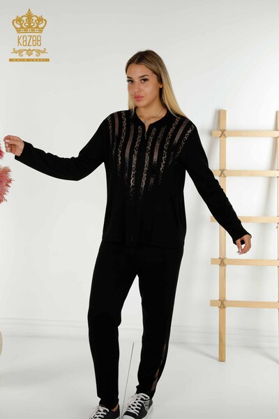 Ensemble de survêtement pour femmes en gros avec poche zippée noir - 16280 | KAZEE - Kazee