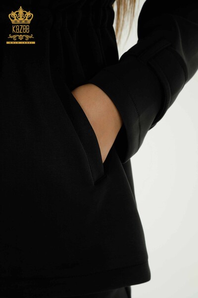 Ensemble de survêtement triple pour femmes en gros noir avec détail de boutons - 17622 | KAZEE - Thumbnail