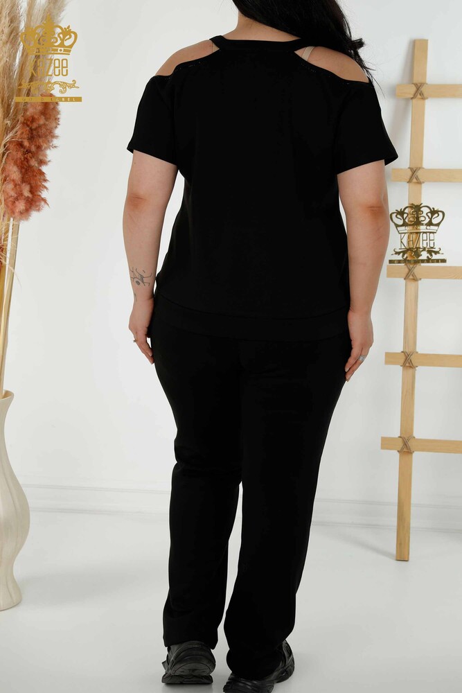 Vente en gros Ensemble de survêtement pour femme - Épaule détaillée - Noir - 20397 | KAZEE - 15