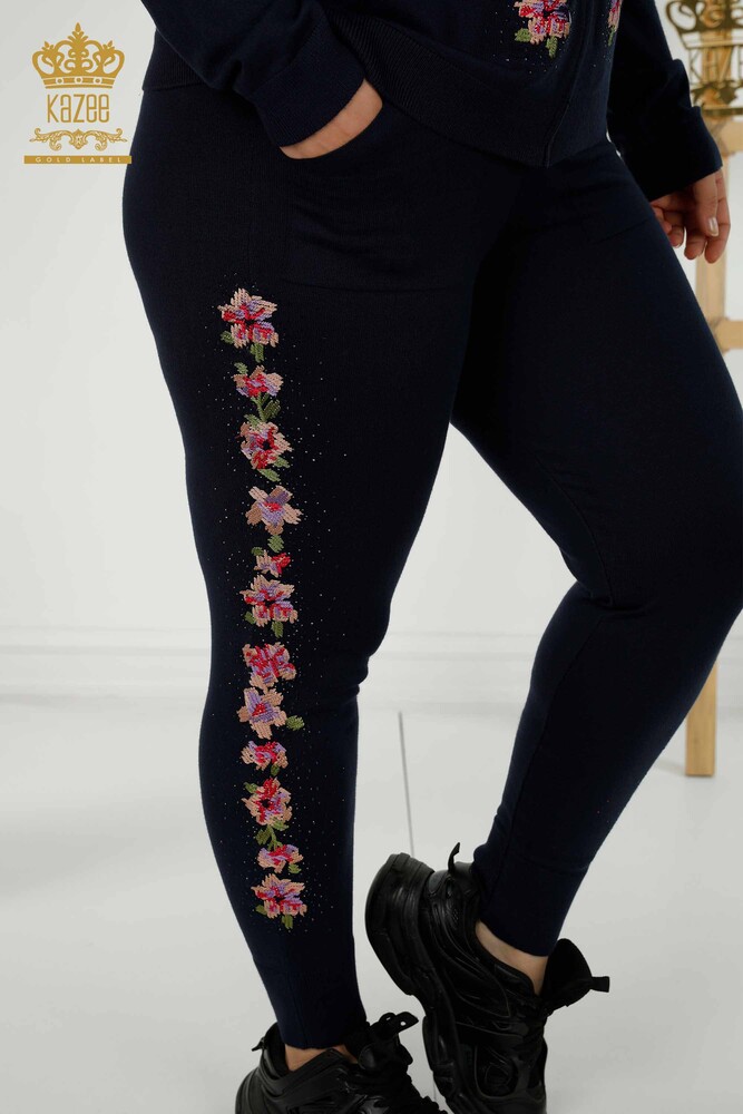 Grossiste Ensemble Survêtement Femme Motif Floral Bleu Marine - 16658 | KAZEE - 8