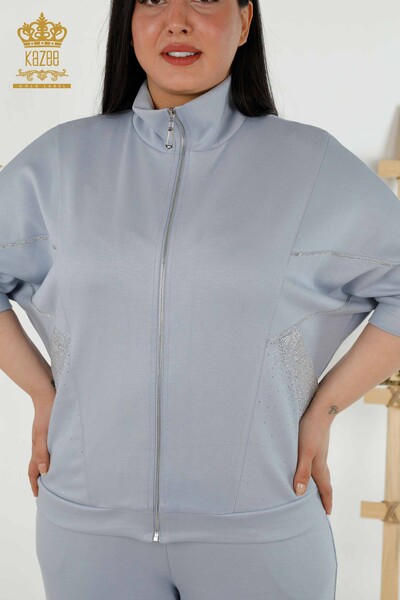 Vente en gros Ensemble de survêtement pour femme - Manches courtes - Fermeture éclair - Bleu - 17547 | KAZEE - 3
