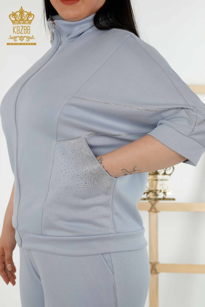 Vente en gros Ensemble de survêtement pour femme - Manches courtes - Fermeture éclair - Bleu - 17547 | KAZEE - 5