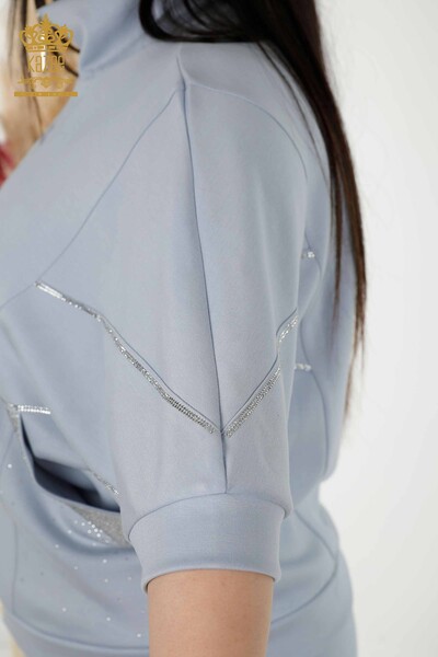 Vente en gros Ensemble de survêtement pour femme - Manches courtes - Fermeture éclair - Bleu - 17547 | KAZEE - 7