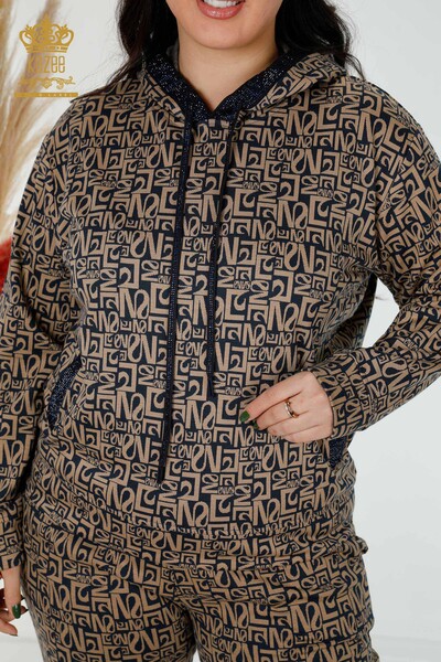 Grossiste Ensemble Survêtement Femme Motif Mixte Bleu Marine Vison - 17445 | KAZEE - 3