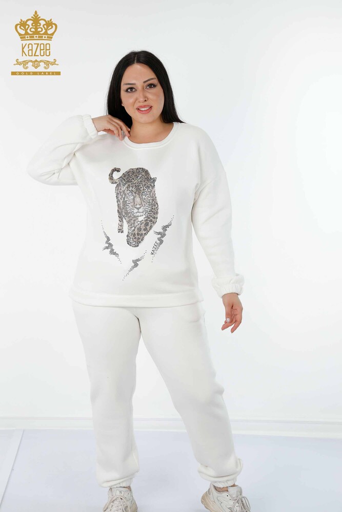 Grossiste Ensemble Survêtement Femme Motif Tigre Ecru - 17473 | KAZEE - 1