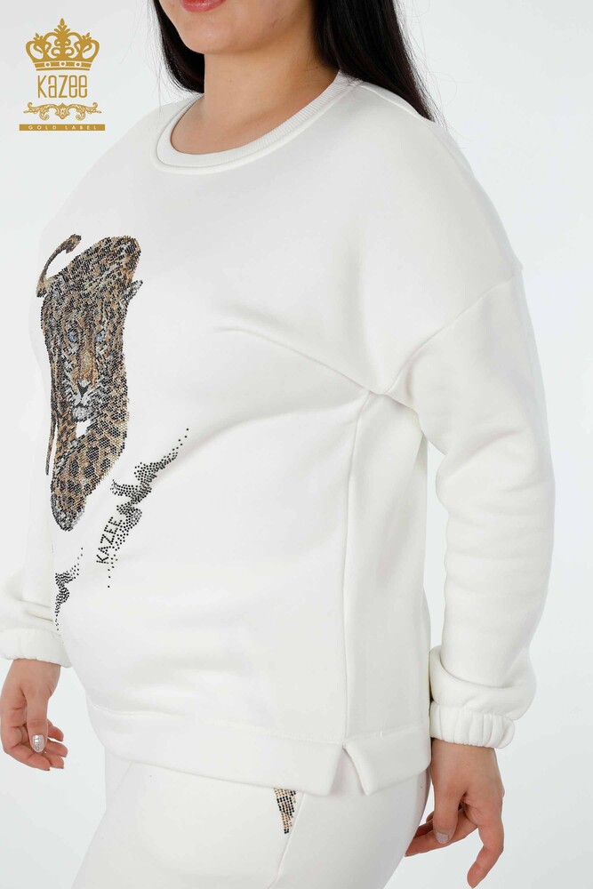 Grossiste Ensemble Survêtement Femme Motif Tigre Ecru - 17473 | KAZEE - 6