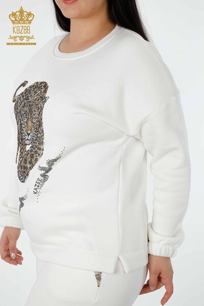 Grossiste Ensemble Survêtement Femme Motif Tigre Ecru - 17473 | KAZEE - 6