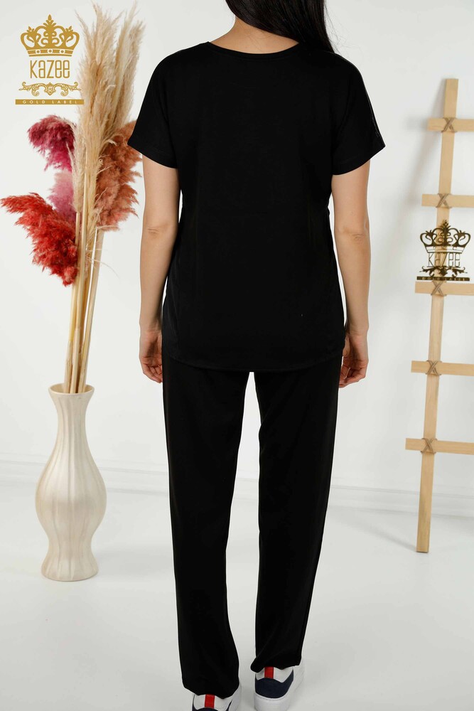 Vente en gros Ensemble de survêtement pour femmes - Manches courtes - Poche - Noir - 20390 | KAZEE - 11