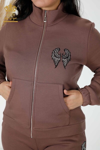 Grossiste Ensemble Survêtement Femme Motif Aile d'Ange Marron - 17466 | KAZEE - 4