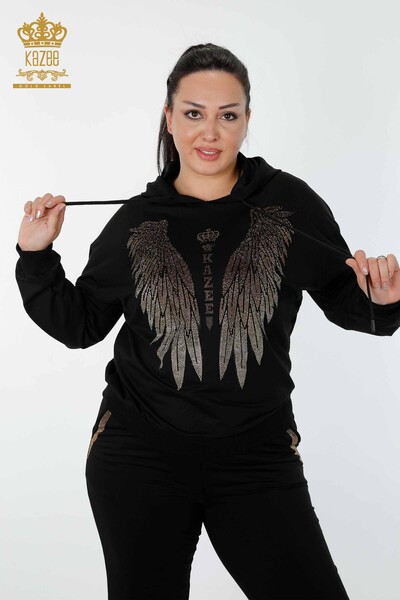 Grossiste Ensemble Survêtement Femme Angel Wing Pattern Noir - 17481 | KAZEE - 2