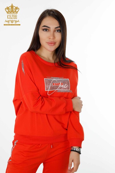 Grossiste Ensemble Survêtement Femme Crystal Stone Brodé Orange - 17461 | KAZEE - 2