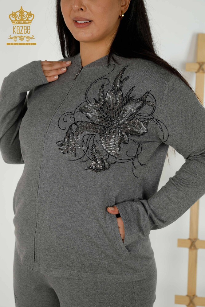 Grossiste Ensemble Survêtement Femme - Motif Floral - Gris - 16661 | KAZEE - 3