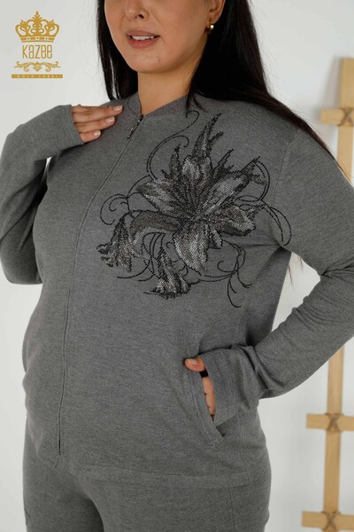 Grossiste Ensemble Survêtement Femme - Motif Floral - Gris - 16661 | KAZEE - 3