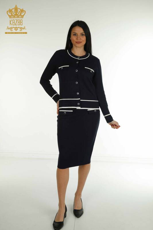 Costume deux pièces pour femmes, manches longues, bleu marine, vente en gros - 30867 | KAZEE