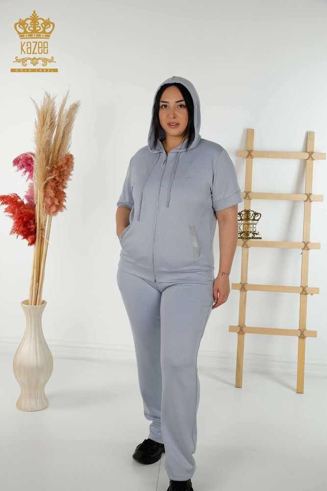 Grossiste Ensemble Survêtement Femme Capuche Bleu - 20392 | KAZEE - 1