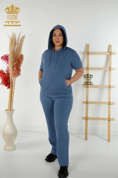 Grossiste Ensemble Survêtement Femme Capuche Indigo - 20392 | KAZEE 