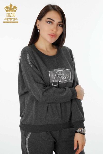 Grossiste Ensemble Survêtement Femme Cristal Pierre Brodé Anthracite - 17461 | KAZEE - 2