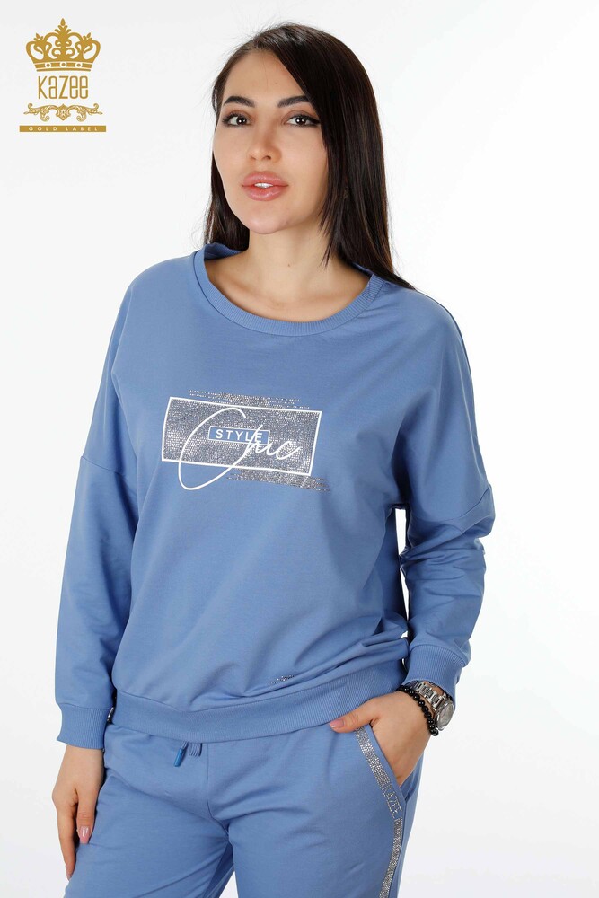 Grossiste Ensemble Survêtement Femme Crystal Stone Brodé Bleu - 17461 | KAZEE - 2