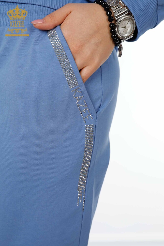 Grossiste Ensemble Survêtement Femme Crystal Stone Brodé Bleu - 17461 | KAZEE - 9