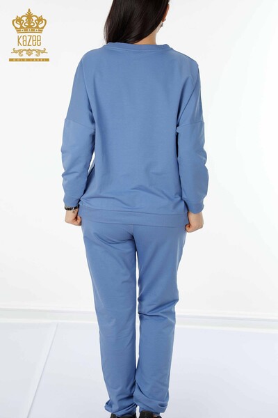 Grossiste Ensemble Survêtement Femme Crystal Stone Brodé Bleu - 17461 | KAZEE - 10