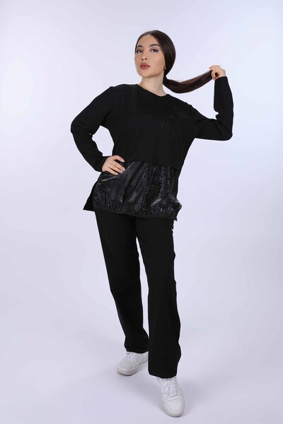 Vente en gros Ensemble de survêtement à manches longues en cuir détaillé pour femmes - 17317 | KAZEE - Thumbnail