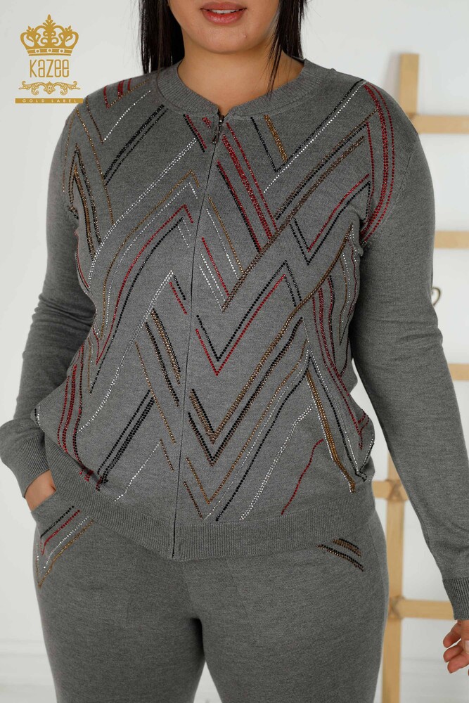 Grossiste Ensemble Survêtement Femme Zipper Gris - 16676 | KAZEE - 2
