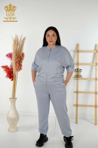 Grossiste Ensemble Survêtement Femme Manches Courtes Bleu - 20393 | KAZEE - 1