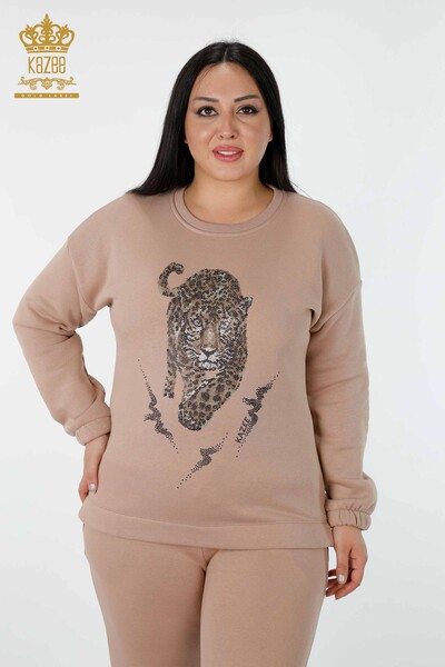 Grossiste Ensemble Survêtement Femme Motif Tigre Vison - 17473 | KAZEE - 2