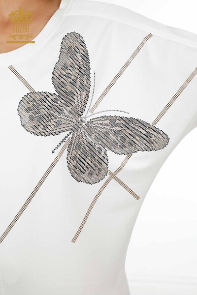 Vente en gros Ensemble de survêtement pour femme Motif papillon à manches courtes avec poches et pierres - 17407 | KAZEE - Thumbnail