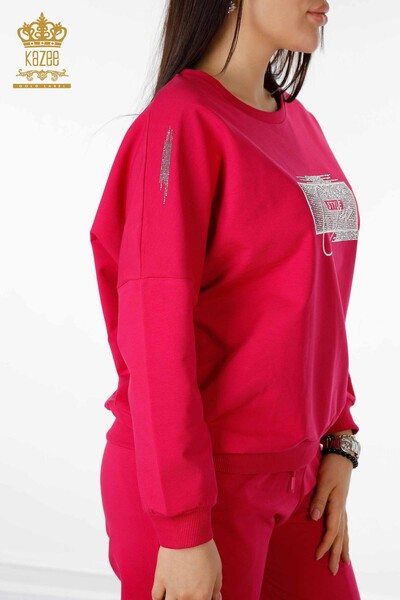 Grossiste Ensemble Survêtement Femme Cristal Pierre Brodée Fuchsia - 17461 | KAZEE - 7