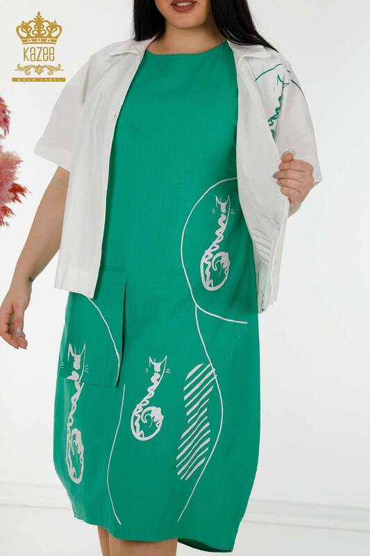 Grossiste Costume Été Femme - Robe Chemise Vert Vison - 20314 | KAZEE