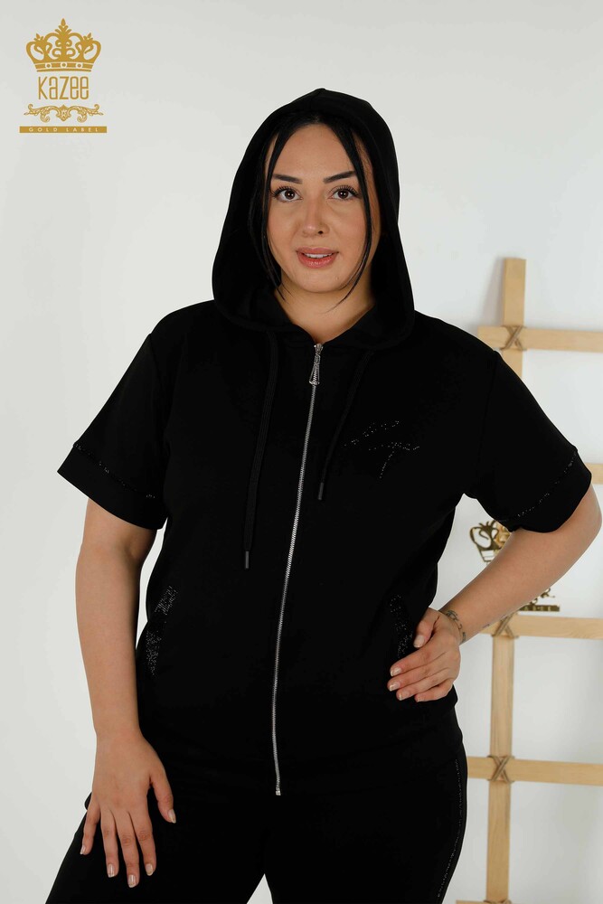 Grossiste Ensemble Survêtement Femme Pierre Brodé Noir - 20448 | KAZEE - 2